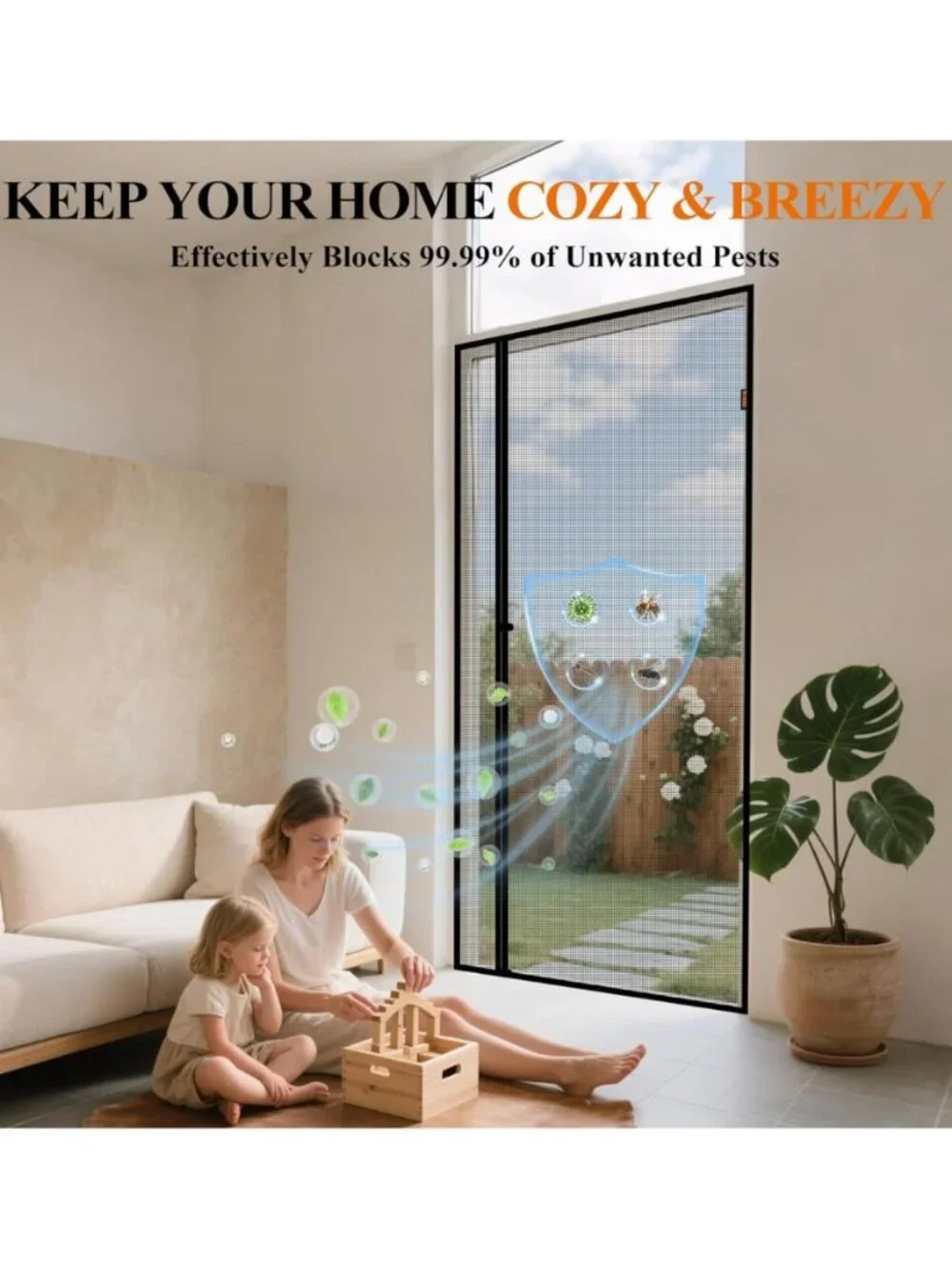 MAGZO Magnetic Black Mesh Reversible Screen Door - 36'' x 80'' NEW